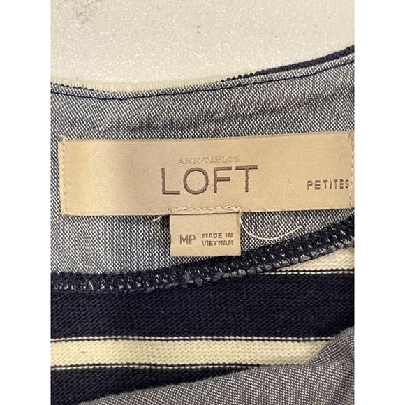 Ann Taylor Loft Womens Striped T Shirt Dress Crew Neck 100% Cotton Blue White MP - Picture 7 of 9